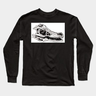 Skull, Alligator Dinosaur , black and white ink pen Long Sleeve T-Shirt